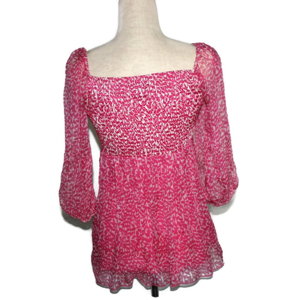 Karen Kane Top with  Back Smocking Pink and White Print Size XS - Picture 4 of 7